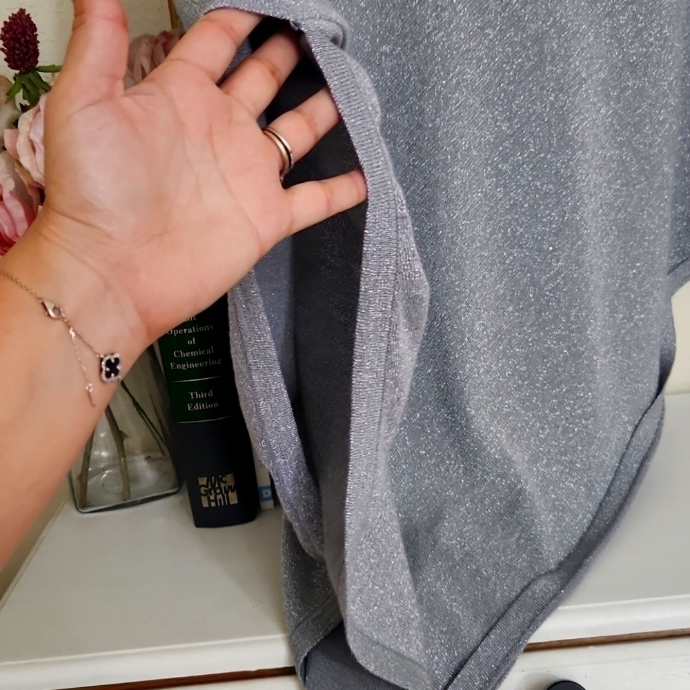 S/M Metalic Poncho Batwing Sweater Gret knit High-Low Career Contemporary - Picture 5 of 12
